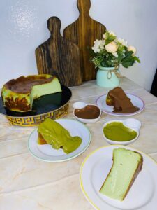 Burnt basque eggless pistachio cream cheese cake
